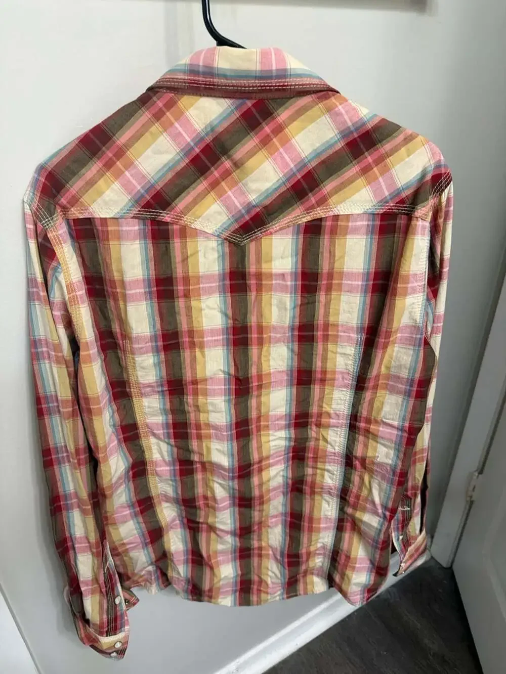 True Religion Men’s Medium Western Pearl Snap Shirt Red Plaid Cowboy Y2K